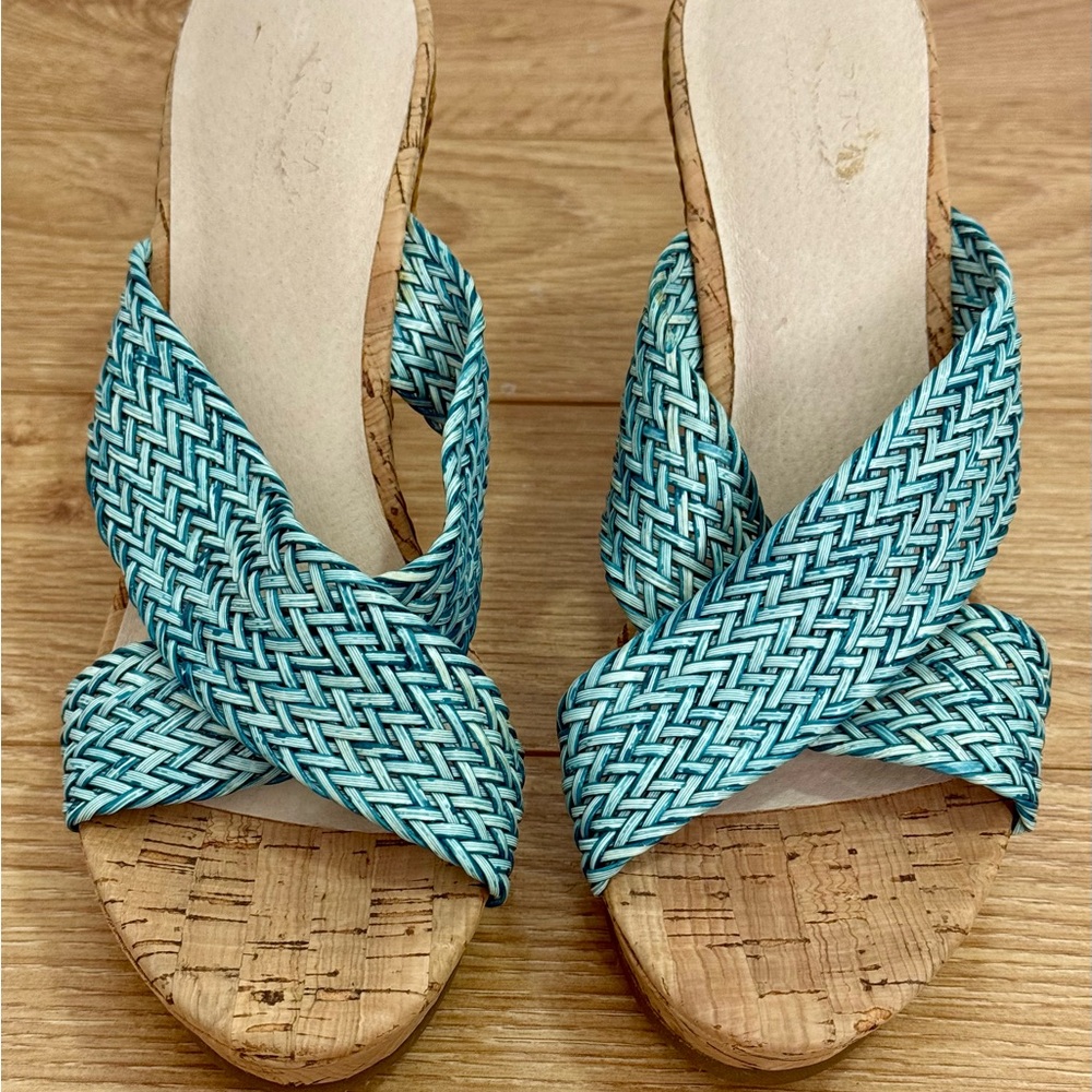 Blue Woven Wedge Shoes with Cork Sole